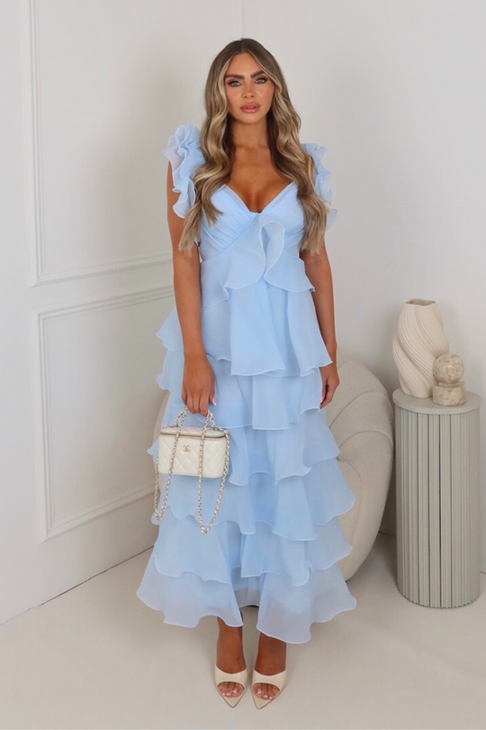 Arabella blue tiered chiffon maxi dress