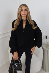 CHARLOTTE BLACK  KNITTED ZIP UP JUMPER