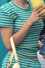 SCOUSE PRINTS 2.0 - AQUA/LEMON STRIPE TOP AND TROUSER SET