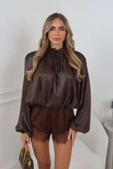 LEXI CHOCOLATE FRILL BLOUSE