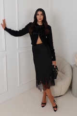 DRAYA BLACK LACE EDGED MIDI SATIN SLIP SKIRT