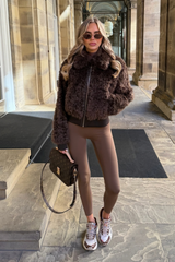 POSIE CHOCOLATE FAUX FUR BOMBER JACKET