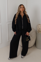 Natalie black drape bomber co-ord