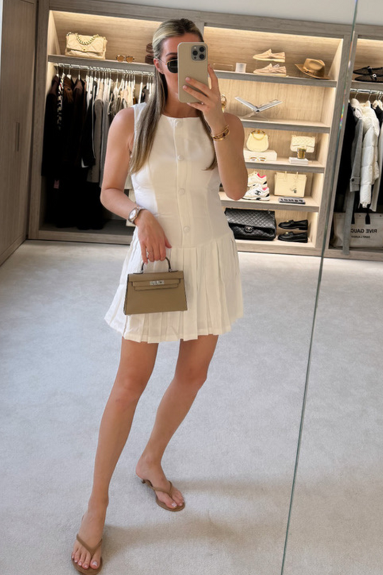 Lillie white pleated sleeveless mini dress