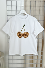 Disco cherry gold printed white heavyweight oversized t-shirt