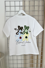 Botanical white printed heavyweight oversized t-shirt