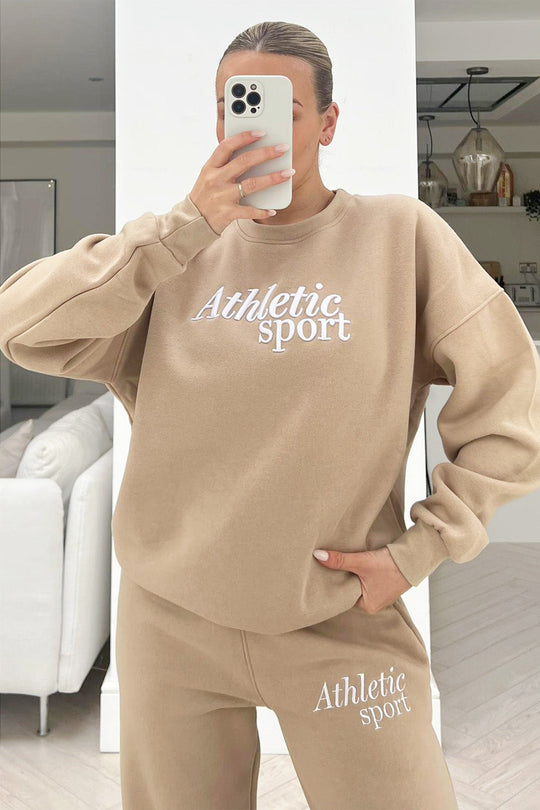 Athletic sport Stone embroidered jogger sweater loungewear set