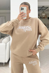 Athletic Sport Stone Embroidered Jogger Sweater Loungewear Set Loungewear