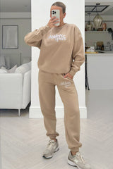 Athletic Sport Stone Embroidered Jogger Sweater Loungewear Set Loungewear