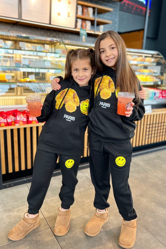 Mini teddy heads off black oversized hoodie loungewear set