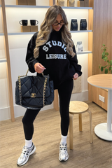 STUDIO LEISURE ESSENTIAL BLACK PRINTED HOODIE