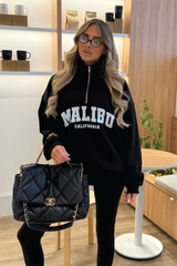 MALIBU ESSENTIAL BLACK PRINTED 3/4 ZIP