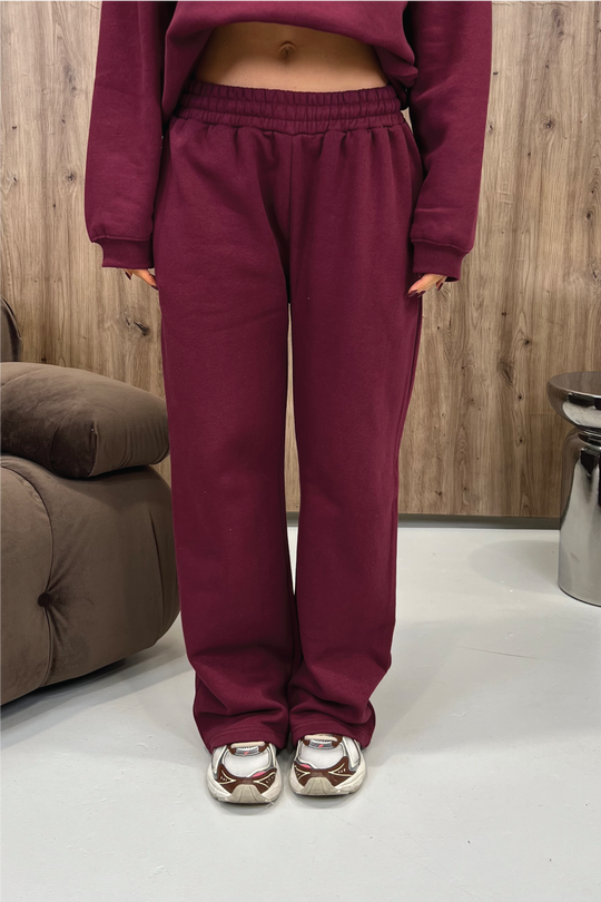 GLAMIFY EVERYDAY ESSENTIAL BURGUNDY STRAIGHT LEG JOGGERS