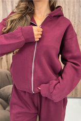 GLAMIFY EVERYDAY ESSENTIAL BURGUNDY FULL ZIP HOODIE