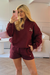 SELF LOVE SOCIETY BURGUNDY EMBROIDERED 3/4 ZIP HANNAH BRIGGS