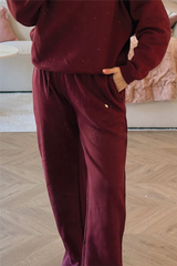 SELF LOVE SOCIETY BURGUNDY & WHITE EMBROIDERED JOGGERS HANNAH BRIGGS