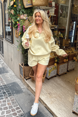 SELF LOVE SOCIETY LEMON EMBROIDERED 3/4 ZIP HANNAH BRIGGS
