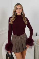 LAYLA BURGUNDY FUR CUFF LONG SLEEVE TOP
