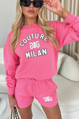 Couture Milan Pink Lemonade Printed sweater short loungewear set