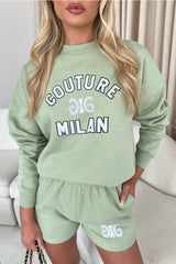 Couture Milan Sage Printed sweater short loungewear set