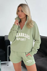 Calabasas sage 1/4 zip sweater short loungewear set