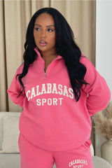 Calabasas pink 1/4 zip sweater short loungewear set