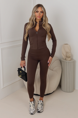 Carly chocolate zip jacket and legging activewear