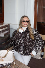 BLISS CHOCOLATE DEER PRINT BALLOON ZIP FUR JACKET