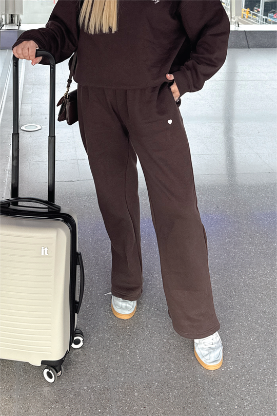 SELF LOVE SOCIETY CHOCOLATE & WHITE EMBROIDERED JOGGERS HANNAH BRIGGS