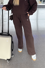 SELF LOVE SOCIETY CHOCOLATE & WHITE EMBROIDERED JOGGERS HANNAH BRIGGS