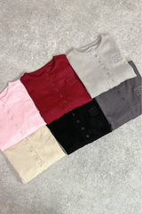 GeGe steel grey embroidered ribbed button through top & wide leg trousers