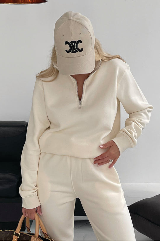 Glamify premium essential ecru 3/4 zip sweatshirt