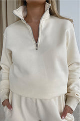 Glamify Premium Essential Ecru 3/4 Zip Sweatshirt Shorts