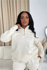 Glamify Premium Essential Ecru 3/4 Zip Sweatshirt Shorts