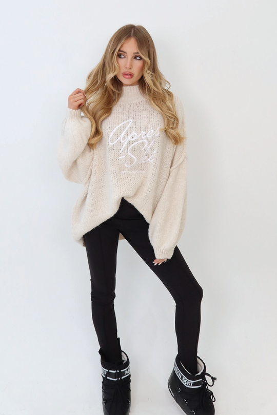Apres Ski cream embroidered oversized knit jumper