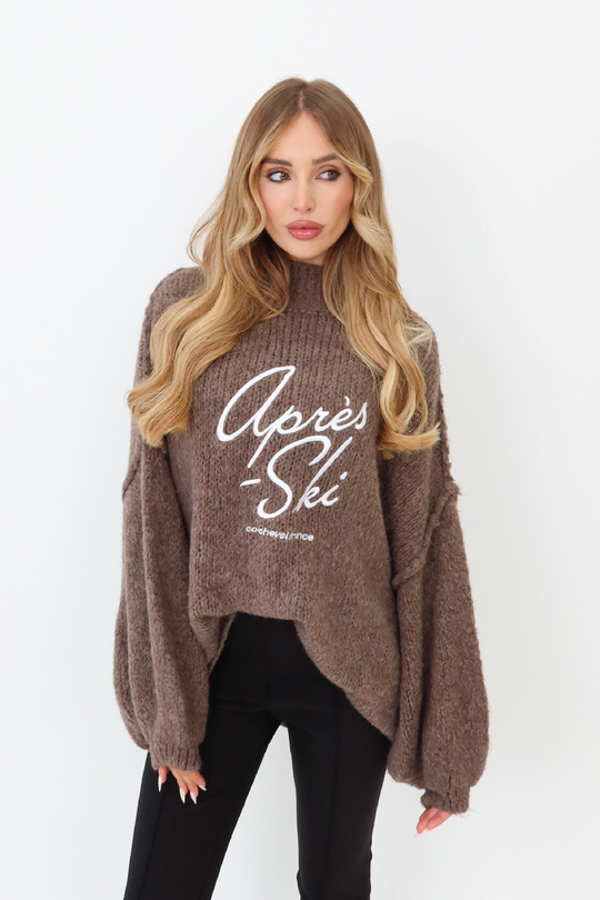 Apres Ski taupe embroidered oversized knit jumper
