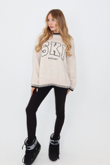 Ski resort embroidered cream knit jumper