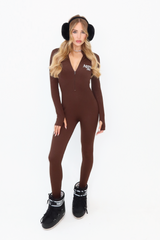 Apres ski chocolate embroidered ribbed unitard