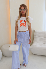Crab printed stone shoulder pad t-shirt