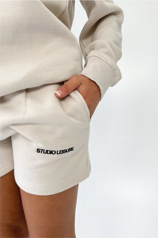 Studio Leisure essential bone embroidered shorts