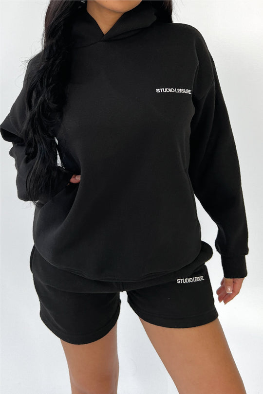 Studio Leisure essential black embroidered  relaxed hoodie