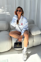 Hamptons light grey marl printed oversized 3/4 zip sweater shorts loungewear