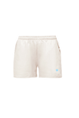 SELF LOVE SOCIETY IVORY & BLUE EMBROIDERED SHORTS HANNAH BRIGGS
