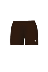 SELF LOVE SOCIETY CHOCOLATE & WHITE EMBROIDERED SHORTS HANNAH BRIGGS
