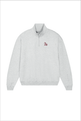SELF LOVE SOCIETY MARL GREY & BURGUNDY 3D EMBROIDERED 3/4 ZIP SWEATER