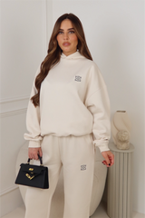 GEGE EMBROIDERED IVORY PREMIUM ESSENTIAL RELAXED HOODIE