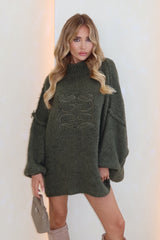 Gege khaki embroidered oversized knit jumper