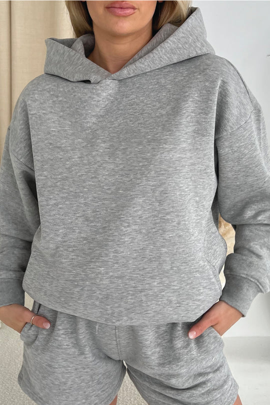Glamify CURVE premium essential melange grey relaxed hoodie