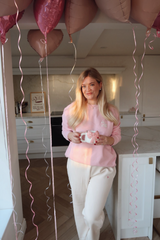 SELF LOVE SOCIETY PINK & CREAM EMBROIDERED SWEATER