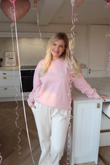 SELF LOVE SOCIETY PINK & CREAM EMBROIDERED SWEATER